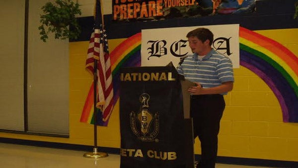 Jay Stanton speaking as Beta Club President in Columbia at an annual induction ceremony