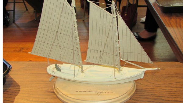 MIKE VOSS | DAILY NEWS SHARP-LOOKING MODEL: This model depicts sharpie schooner, a type of shallow-draft vessel that could be seen often in Washington’s harbor during the city’s heyday as a port city. 