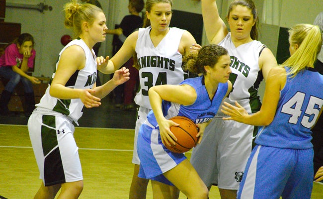 DAVID CUCCHIARA | DAILY NEWS STAY THE COURSE: Pungo center Taylor Mann tried to work her way through the Terra Ceia defense. Mann finished with a game-high 20 points, 11 rebounds.