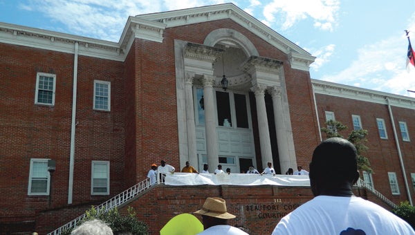 FILE PHOTO A MATTER OF SECURITY: The Beaufort County Courthouse, pictured here during a 2012 rally, is the subject of discussion — its lack of security is cause for concern for judges, attorneys and county employees who work in the courthouse.