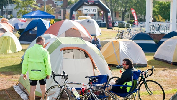 FILE PHOTO | DAILY NEWS   ON THEIR WAY: About 1,500 cyclists are expected to visit Washington during Cycle North Carolina’s spring excursion April 17-19.  As in past years, many cyclists will camp along the city’s waterfront during their stay.