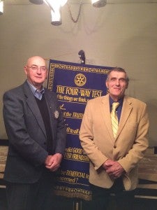 WASHINGTON EVENING ROTARY CLUB A WELCOME BACK: Longtime Rotarian, engineer and native Washingtonian Paul Credle was the guest speaker at this week’s Washington (evening) Rotary Club meeting. Credle is pictured here with Rotary President David McLawhorn. 