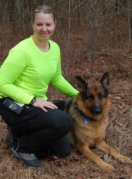 IN TRAINING: Joy McRoy is in the process of training her dog, Zelek, to take part in search and rescue operations.
