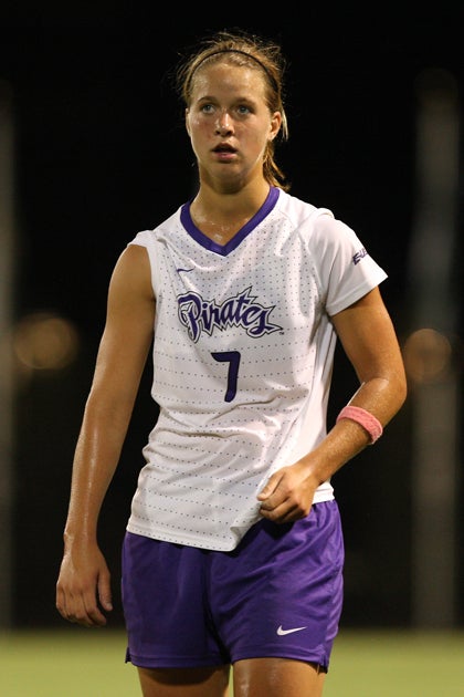 Beth Batchelor takes a breather during an East Carolina soccer game. Batchelor was the first Washington girls’ soccer player to earn a Division I scholarship.